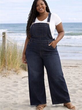 Judy Blue 3X Plus Wide Leg Denim Bib Overalls Stretch Dark Wash Boho Jeans